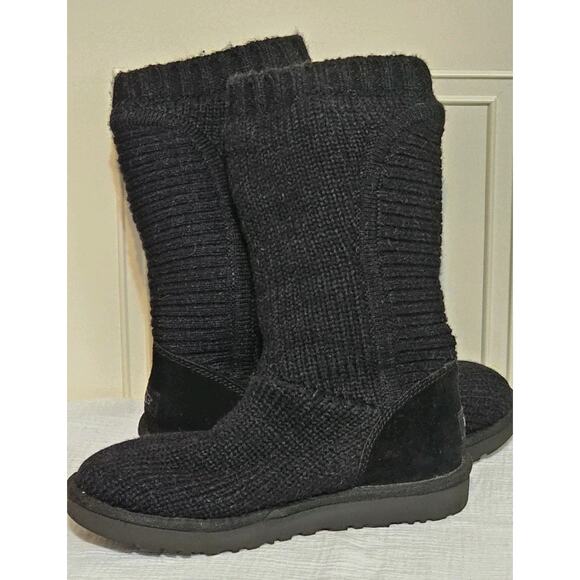 UGG RIBBED CARDI SHEARLING LINED BOOTS BLACK SIZE 8 - Picture 4 of 10